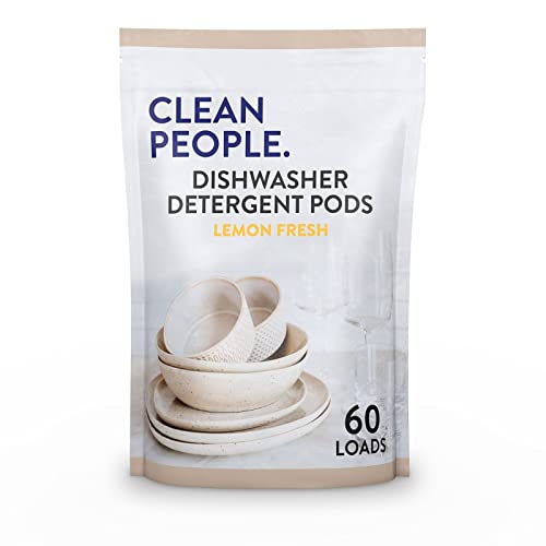 Clean People All Natural Dishwasher Pods - Dishwasher Detergent Pods - Cuts Grease & Rinses Sparkling Clean - Residue-Free - Phosphate Free Dishwashing Pods - Lemon, 60 Pack