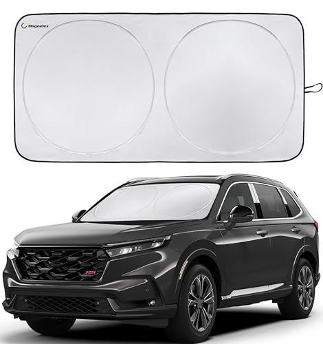Magnelex Car Windshield Sunshade with Bonus Steering Wheel Sun Shade. Reflective Polyester Blocks Heat and Sun. Foldable Sun Shield That Keeps Your Vehicle Cool (Large 63 x 33.8 in)