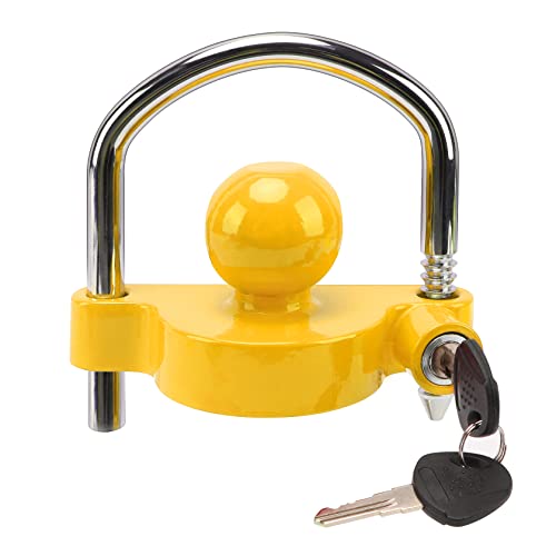 METOWARE Trailer Coupler Lock Universal Adjustable Heavy-Duty Steel Trailer Hitch Lock, Anti Theft Trailer Ball Lock Towing Lock for Towing Trailer Security Fits 1-7/8',2”, 2-5/16' Coupler Yellow