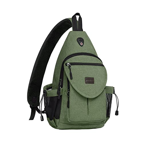 MOSISO Sling Backpack,Canvas Crossbody Hiking Daypack Bag with Anti-theft Pocket, Army Green