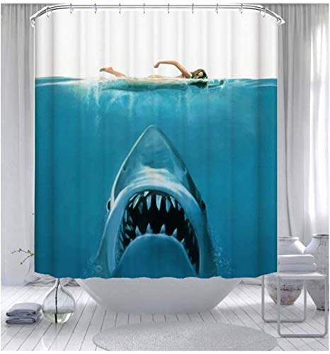 Ocean-Themed Shark Whale Shower Curtain Waterproof Bathroom Decorative Shower Curtain Simple Stylish with 12 Hooks 71x71 inches.