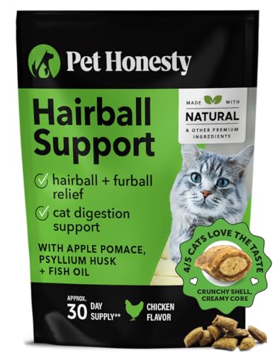 Pet Honesty Cat Hairball Support Chews, Hairball Remedy Cat Treats, Cat Furball Treatment, Supports Skin & Coat, Digestion, Cat Vitamins & Supplements & Hairball Medicine, Chicken (30-Day Supply)