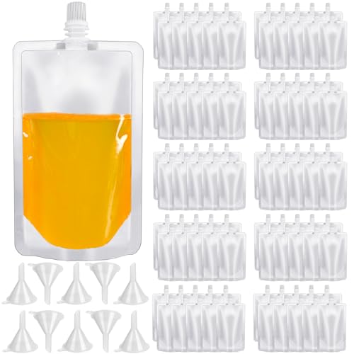 100 Pcs Plastic Flasks,8 Oz Concealable and Reusable Drink Pouches,Leak Proof Plastic Drinking Flasks for Travel Outdoor Sports Concerts Events