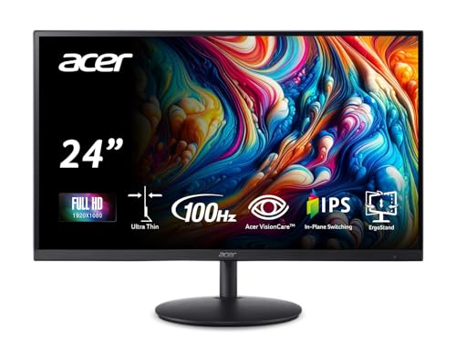 Acer SH242Y Ebmihx 23.8' FHD 1920x1080 Home Office Ultra-Thin IPS Computer Monitor AMD FreeSync 100Hz Zero Frame Height/Swivel/Tilt Adjustable Stand Built-in Speakers HDMI 1.4 & VGA Port