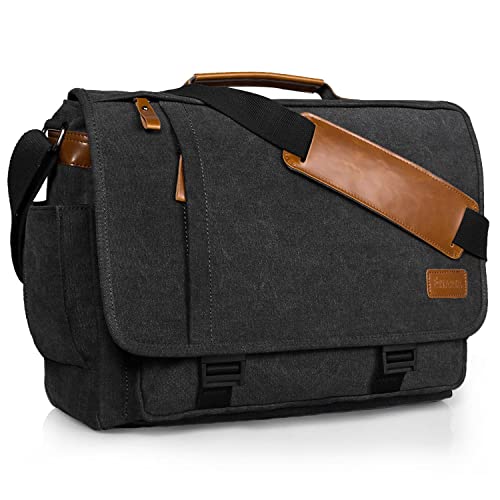 ESTARER Messenger Bag 17-17.3 Inch, Men's Computer Bag Water-resistant Canvas, Laptop Shoulder Bag for Travel Work College, Dark Grey