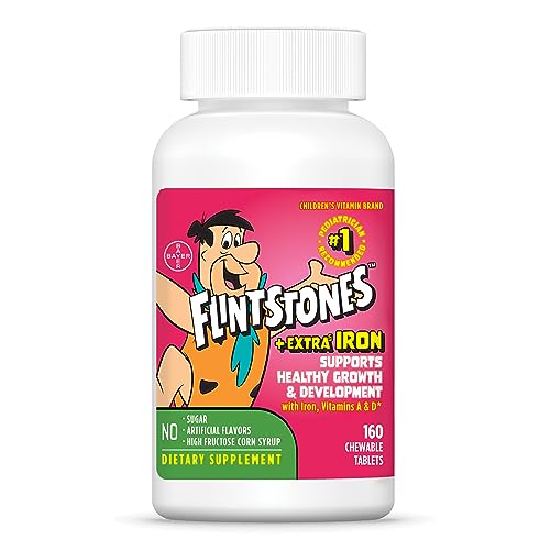 Flintstones Vitamins Chewable Kids Multivitamin with + Extra Iron for Toddler & Kid with Vitamin C, D, Vitamin B12, 160 Count (Packaging Will Vary)