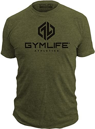 GYM LIFE Men's Power Up Athletic Performance Short Sleeve Workout T-Shirt, Olive Green (2X-Large)
