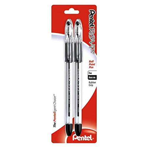 Pentel R.S.V.P. Ballpoint Pen, Fine Line, Black Ink, 2 Pack (BK90BP2A)
