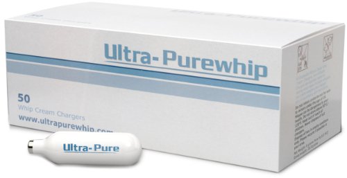 Ultra-Purewhip N2O Cream Chargers - 8g Premium Stainless Steel Whipped Cream Charger Cartridges for Major Whip Cream Makers - Pure & Flavor Neutral N2O Chargers with Long Shelf Life - 50 Pack