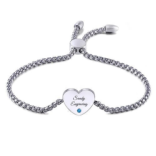 AOTXOXTOA Personalized Heart Birthstone Bracelet Engraving Names For Women Girls Wife Stainless Steel Adjustable Customized Ankle Link Birthday Gifts Best Friendship