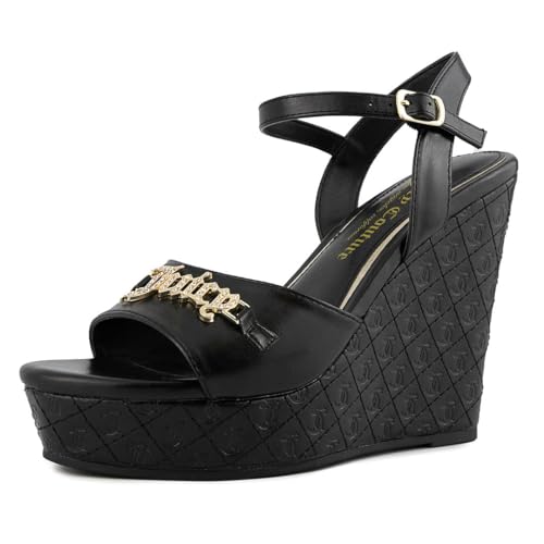 Juicy Couture Women's Wedge Sandals Featuring an Open Toe and Chic Stylish Buckle Detail on Platform-Harlowe-Black-8.5