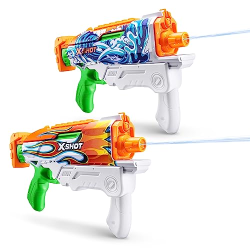 X-Shot Fast-Fill Skins Hyperload (2 Pack) by ZURU, Watergun, Water Blaster Toys, 2 Blasters Total, Fills with Water in just 1 Second! (Flames and Water Splash)