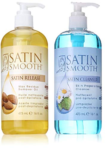 VALUE PACK! SATIN SMOOTH Satin Release Wax Residue Remover + Satin cleanser skin preparation cleanser, 16 ounce