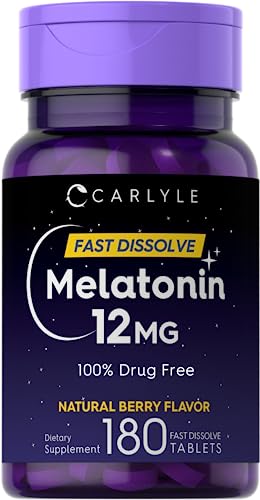 Carlyle Melatonin 12 mg Fast Dissolve 180 Tablets | Drug Free | Natural Berry Flavor | Vegetarian, Non-GMO, Gluten Free