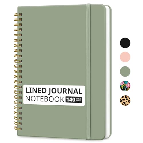 Lined Spiral Journal Notebook for Women & Men, 140 Pages, College Ruled Hardcover Notebook for Work & Note Taking, Journals for Writing, A5 - Green