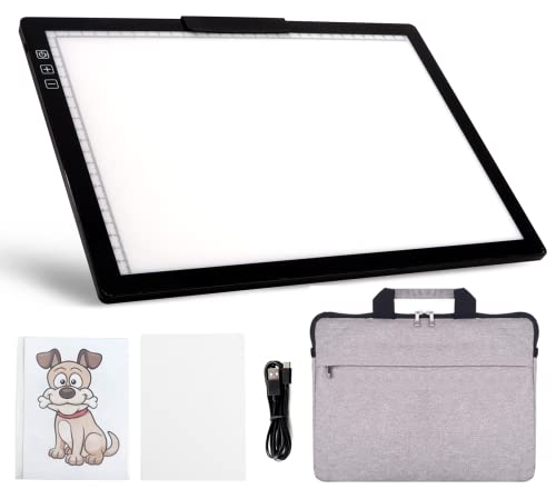 Rechargeable A4 LED Light Pad with Padded Case, YINGWOND Tracing Light Box w/Riser Stands and Paper Clip, 6 Levels of Brightness, Type-c Cable, Wireless Diamond Painting Light Board