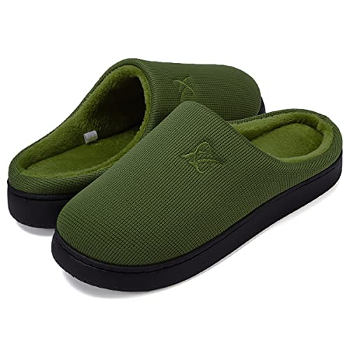 landeer Women's and Men's Memory Foam Slippers Casual House Shoes (Olive green,Women9-10/Men7-8)