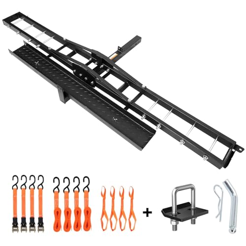 OUTPRIZE Motorcycle Hitch Carrier 500LBS, Heavy Duty Dirt Bike Hitch Hauler with 47' Longer Ramp, Ramp Lock, Tie-Down Strap and Hitch Tightener, 2' Receiver, 5' Wide Tire