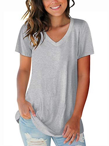 Womens Tee Tops Cute Short Sleeve V Neck Spring Shirts Basic Soft Vintage Grey M