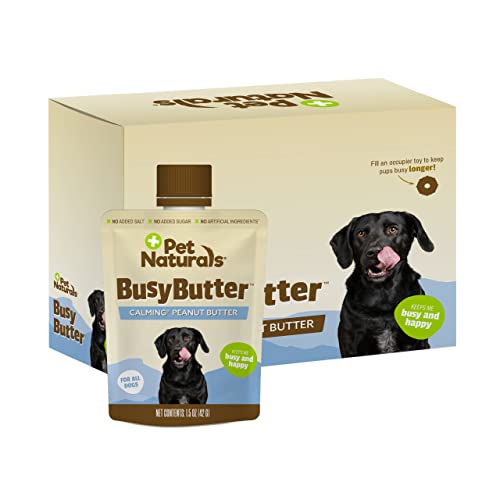 Pet Naturals BusyButter Easy Squeeze Calming Peanut Butter for Dogs - 6 Pouches, Great for Treats, Lick Mats, Training, Calming, and Occupier Toys