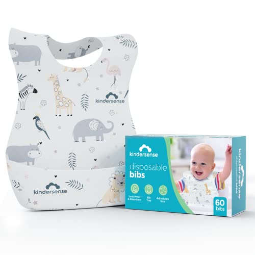 KinderSense Disposable Baby Bibs for Feeding and Drooling (60 Count) – Travel Bibs for Baby Toddler & Child Boys & Girls | Absorbent and Leakproof –Disposable Bibs Baby