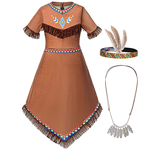 TOGROP Native American Costume Girls Dress Indigenous American Indians Kids Cosplay 8-9 Years