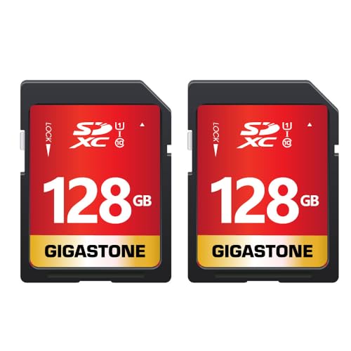 [Gigastone] 128GB 2-Pack SD Card UHS-I U1 Class 10 SDXC Memory Card Full HD Video for Canon Nikon Sony Panasonic Digital Camera, Full Size SD Card