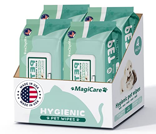MAGICARE Grooming Wipes for Dogs & Cats - 400 Dog Wipes for Cleaning Paws, Ears and Butt - Unscented Deodorizing Pet Wipes for Dogs with Sensitive Skin - Proudly Made in USA