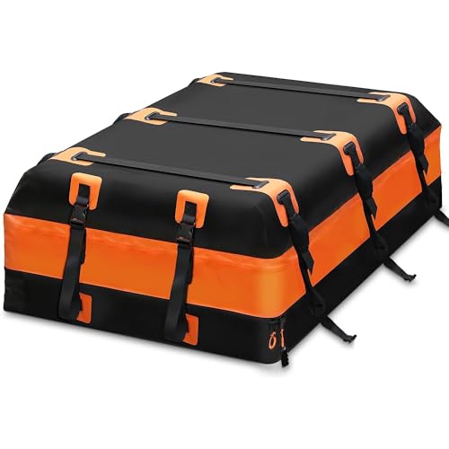 CarQiWireless Car Rooftop Cargo Carrier Rooftop Cargo Bag for Top of Vehicle Car Roof Cargo Carrier Bag Roof Rack Waterproof for All Vehicle with/Without Racks Includes Anti-Slip Mat