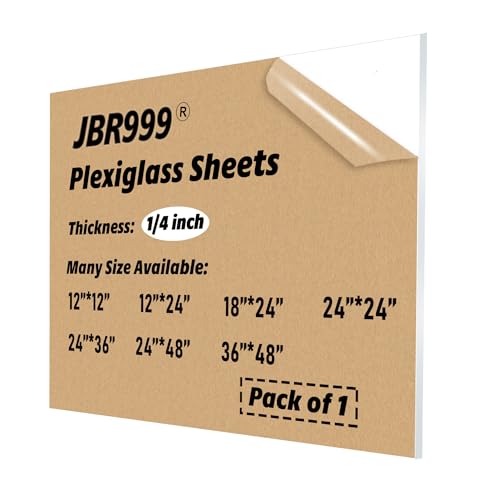 JBR999 24x36 Plexiglass Sheets - 1/4 inch Thick, Clear Cast Acrylic Sheets - 6mm Transparent Plexiglass Sheets for Signs Window Painting Edge Lighting Table top Displays