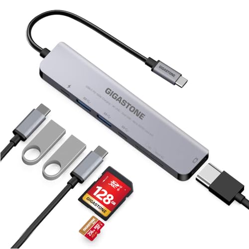 [USB C Hub] GIGASTONE 7 in 1 Multiport Adapter for iPad, MacBook Pro Air with 4K HDMI Splitter, PD 100W Thunderbolt, SD/microSD Reader, Dongle for iPhone 15, Chromebook, Surface, Tab S9, Zenbook, XPS