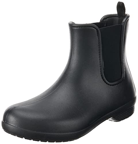 Crocs Women's Freesail Chelsea Ankle Rain Boots, Black/Black, 9