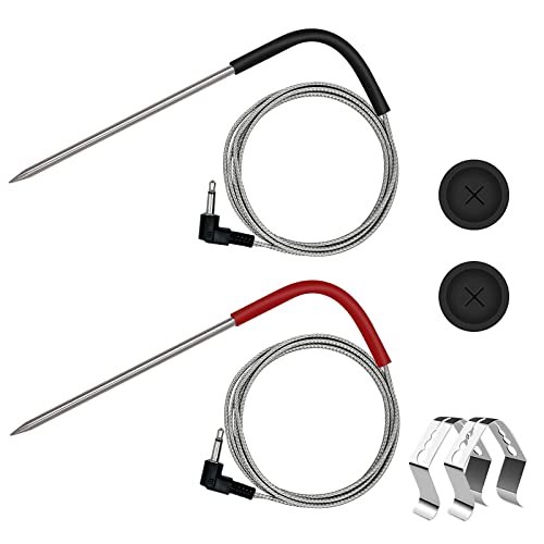 2-Pack Temp Meat Probe Replacement for Pit Boss Pellet Grills and Smokers, 3.5mm Plug Thermometer Probe Accessories with 2 Pack Probe Grommets and Probe Clips