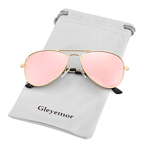 Gleyemor Kids Polarized Aviator Sunglasses for Little Girls Boys Age 3-8 (Gold/Pink Mirror)