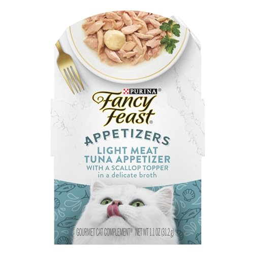Purina Fancy Feast Appetizers Lickable Grain Free Wet Cat Food Topper Light Meat Tuna Appetizer with Scallop - (Pack of 10) 1.1 oz. Trays