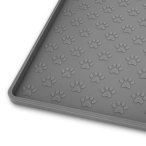 Ptlom Pet Placemat for Dog and Cat, Mat for Prevent Food and Water Overflow, Suitable for Small, Medium and Big Pet,24.5' 16.5', Grey