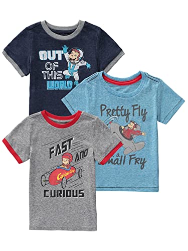 Curious George Boys T-Shirt Assorted Three Pack, Blue/Grey/Navy, 5T