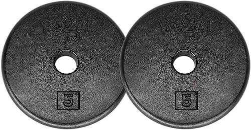 Yes4All 1-inch Cast Iron Weight Plates for Dumbbells – Standard Weight Disc Plates (5 lbs, Set of 2)