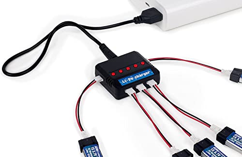 Lipo Battery Charger DC 3.7V 1S 1 Cell RC Charger Micro 5 Port Compact Charger with LED Indicator Mini Size Lipo Charger 5 in 1 USB Lipo Charger