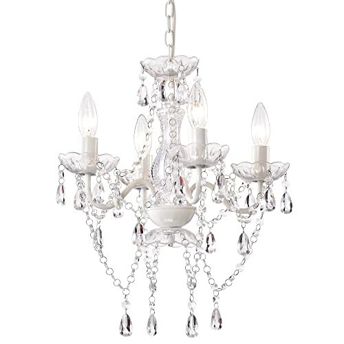 LaLuLa White Chandelier Mini Crystal Chandelier Lighting Small Acrylic Chandelier 4 Light Modern Pendant Light Fixtures