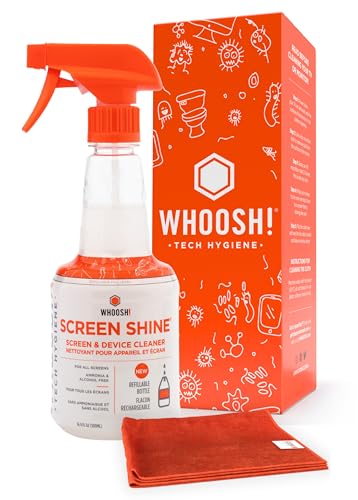 WHOOSH! 2.0 Screen Cleaner Kit - [New REFILLABLE 16.9 Oz ] Best for Smartphones, iPads, Eyeglasses, TV Screen Cleaner, LED, LCD,Computer, Laptop & Touchscreen - 16.9 Fl Oz Full Bottle + 1 Cloth