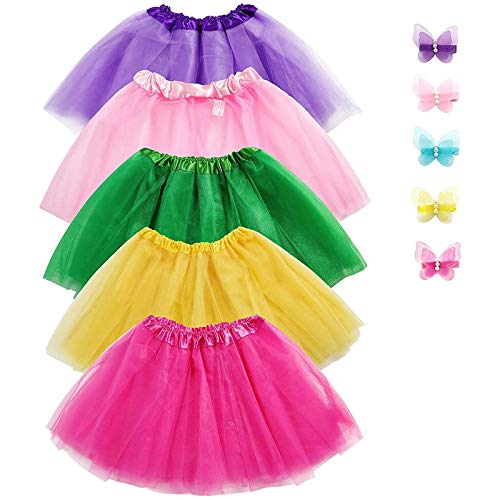 Jeowoqao Girls Tutu Set, 5pcs Tutus Dance Tutus Dress with 5pcs Flower Hairpins Fit Kids Age 3-8