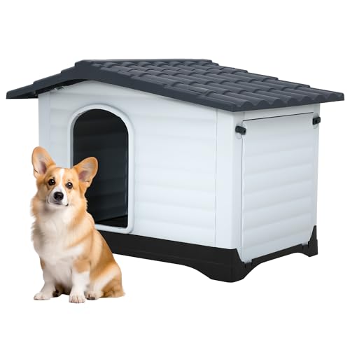 FDW Dog House Indoor Outdoor Durable House with Weatherproof Pet Plastic Dog House for Dogs Cats with Air Vents and Elevated Floor