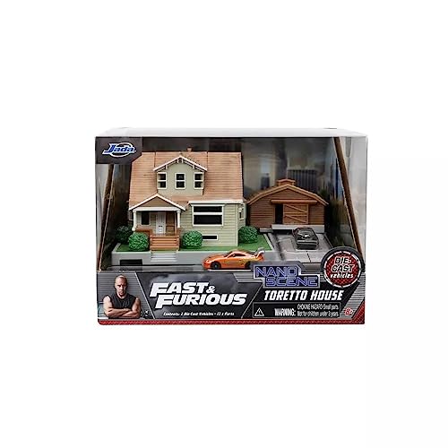 Jada Toys Fast & Furious Nano Hollywood Rides Dom Toretto's House Display Diorama with Two 1.65' Die-cast Cars, Toys for Kids and Adults (33668)