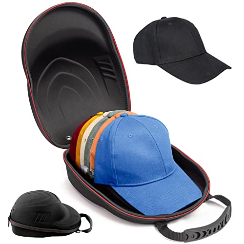 Glamgen Hard Hat Case for Baseball Caps,Hat Carrier Travel Case with One Black Baseball Cap and Adjustable Shoulder Strap,Hat Organizer Holder Bag for 6 Baseball Caps for Women and Men,Black