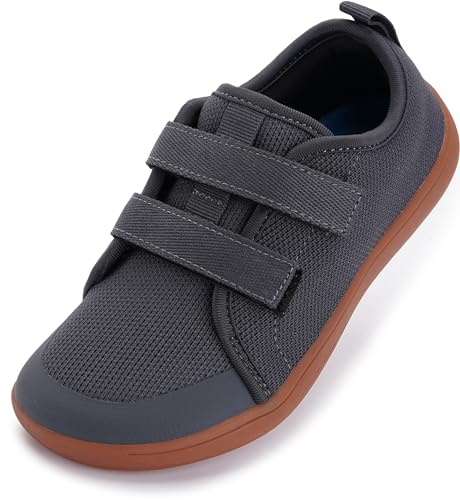 WHITIN Kids Wide Barefoot Shoes for Boys Girls Minimalist Zero Drop Sneakers Size 6 Big Kid Athletic Walking Sports Hiking Training Running Grey Gum 37