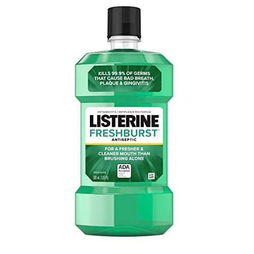 Listerine Freshburst Antiseptic Mouthwash for Bad Breath, Kills 99% of Germs That Cause Bad Breath & Fight Plaque & Gingivitis, ADA Accepted Mouthwash, Spearmint, 500 mL