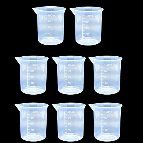 8 Pcs Epoxy Mixing Cups, 100ml/3.4oz Plastic Graduated Cup Clear Measuring Cup for Mixing Paint, Stain, Epoxy, Resin