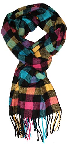 LibbySue-Plush Plaid Cashmere Feel Winter Scarf (Colorful Squares)