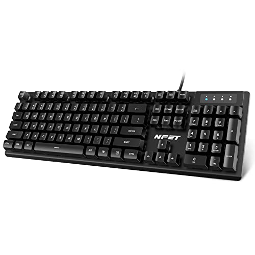 NPET K10V1 Wired Computer Keyboard, Plug and Play, Full-Size with 12 Multimedia Keys, Spill-Resistant, 6.2ft USB Cable, Compatible with PC, Laptop (Black)